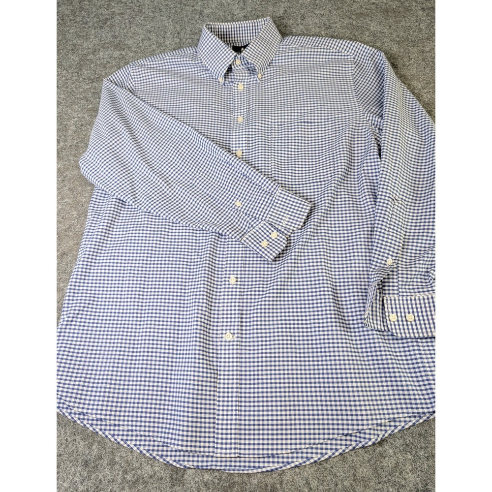 Stafford Travel Wrinkle Free Oxford Shirt Reg. Fit Blue Check Mens 16.5 34-35EUC